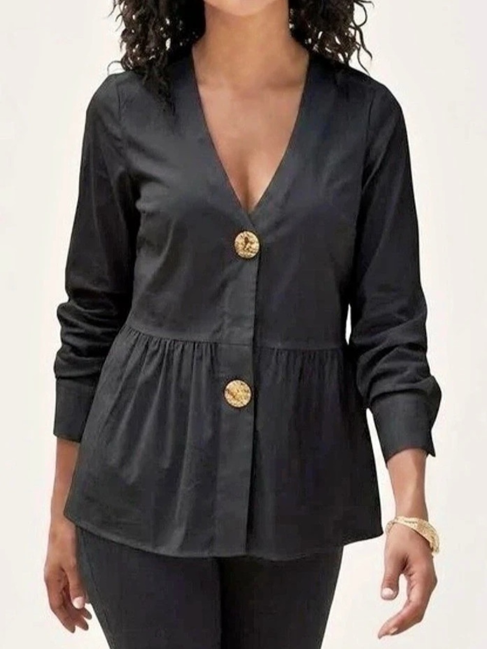 Soft Surroundings Black Button-Front Peplum Blouse Like New size small
